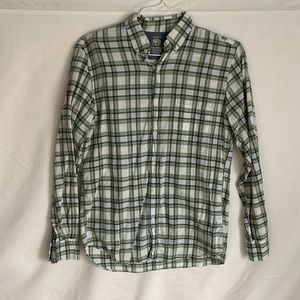 Green and blue plaid button down shirt